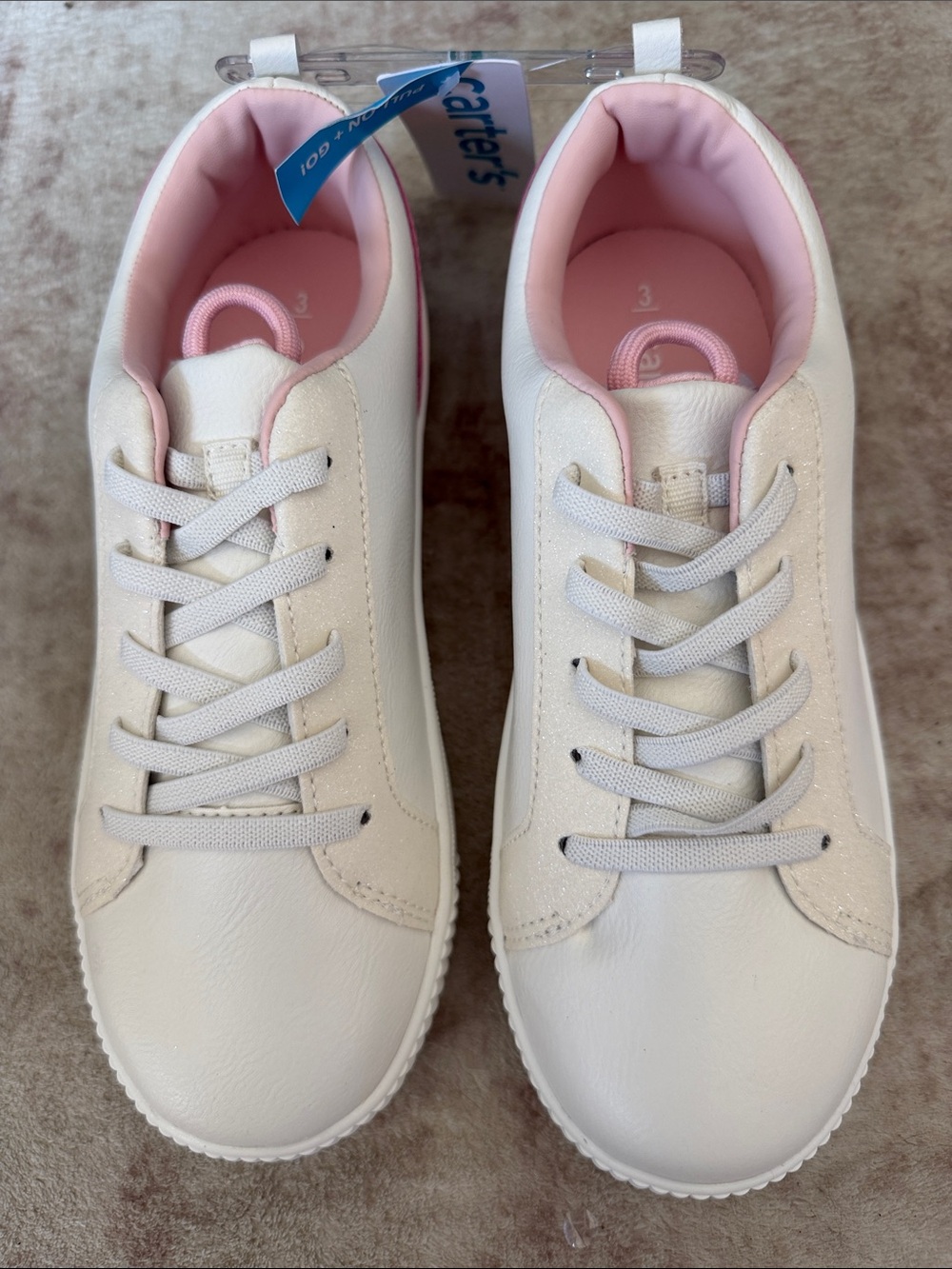 Carter's Cream Sneakers with Pink Interior - Kids